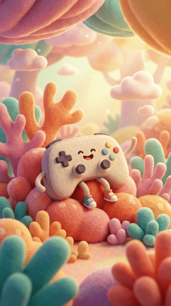 Create Viral 3D Images With This Whimsical Prompt Cute game controller with arms and legs, surrounded by soft coral shapes.